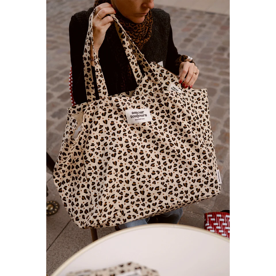 Sac Cabas XXL Léopard Coeur - Amour Toujours
