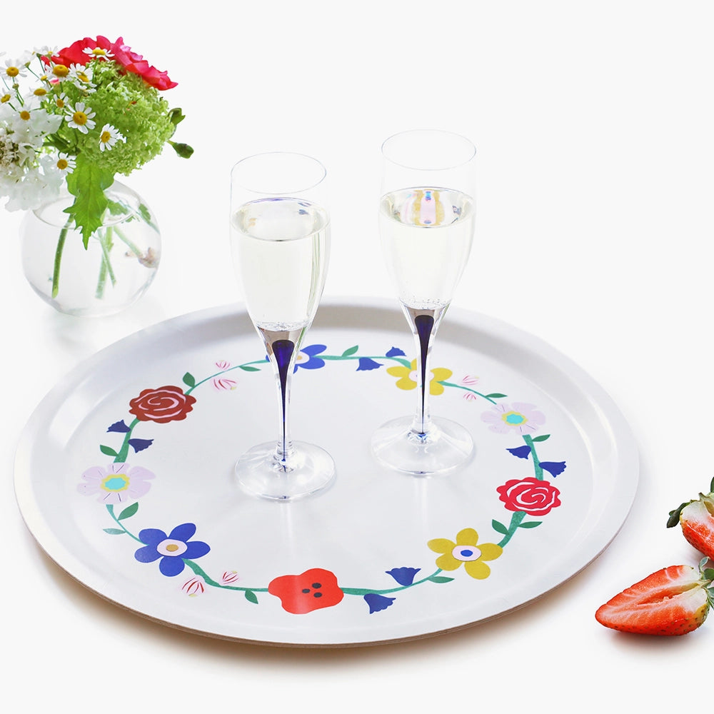 Plateau rond à fleurs