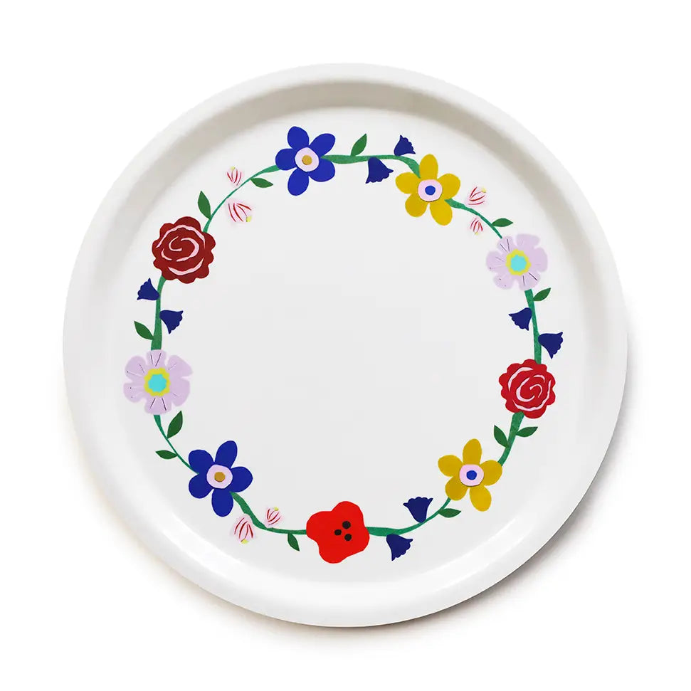 Plateau rond à fleurs