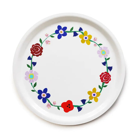 Plateau rond à fleurs