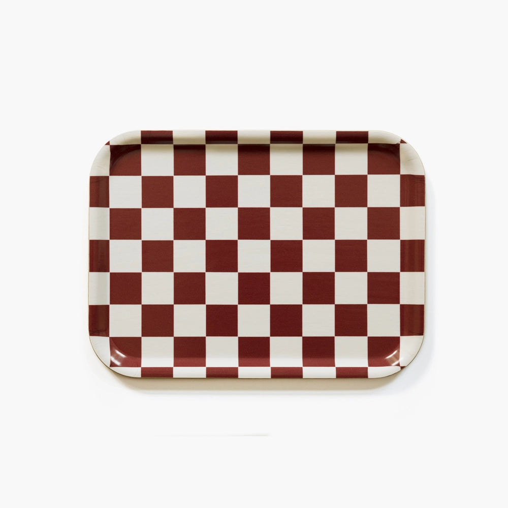 Plateau rectangulaire à motif damier couleur bordeaux