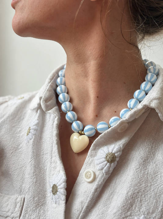Collier Rayures Bleu Ciel