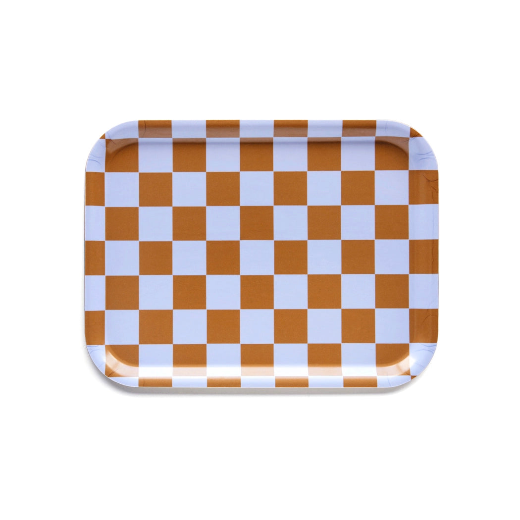 Plateau rectangulaire à motif damier couleur caramel