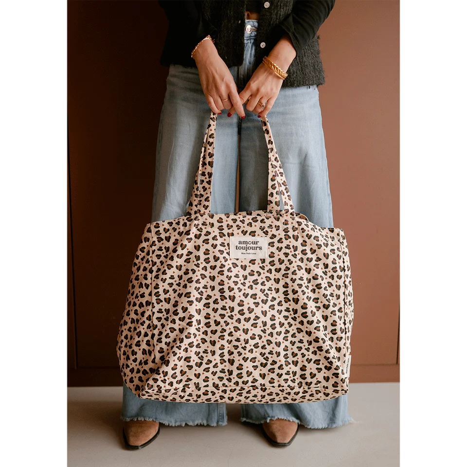 Sac Cabas XXL Léopard Coeur - Amour Toujours