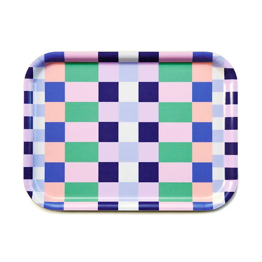 Plateau rectangulaire à motif damier multicolore