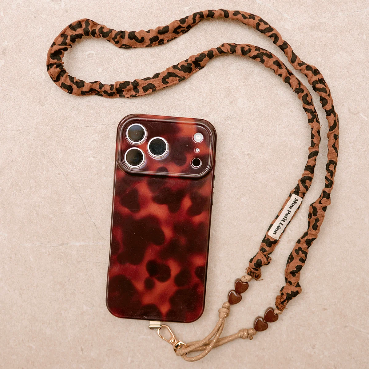 Sangle téléphone Billie Léopard Marron